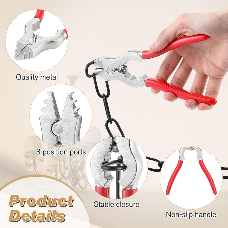 Feekoon Chain Pliers, 7 Inch Fixture Link Pliers, Malleable Iron Chain Pincers, Opener Closer Remover Pincers, Light Link Tool with Rubber Grip for Chandelier Shackle Light Fixture Accessories, Red - Image 3